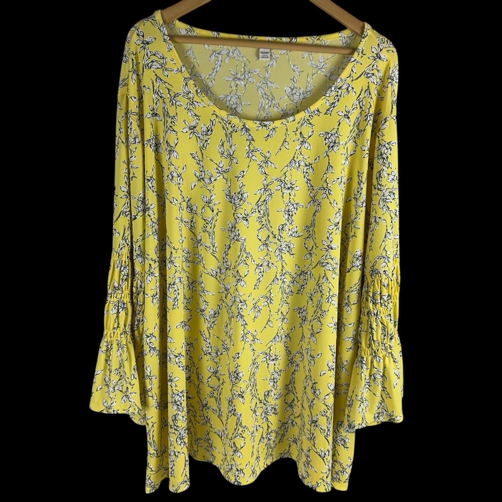 Cato EST 1946 Popover Top Bell Sleeves Peasant Top Yellow Floral Size 26‎ 28